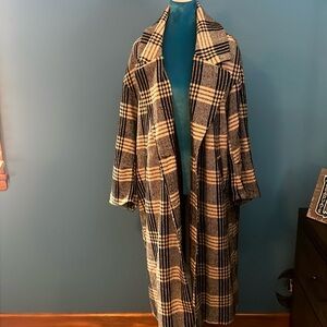 Tan/cream & black longline coat (L) (NWT)